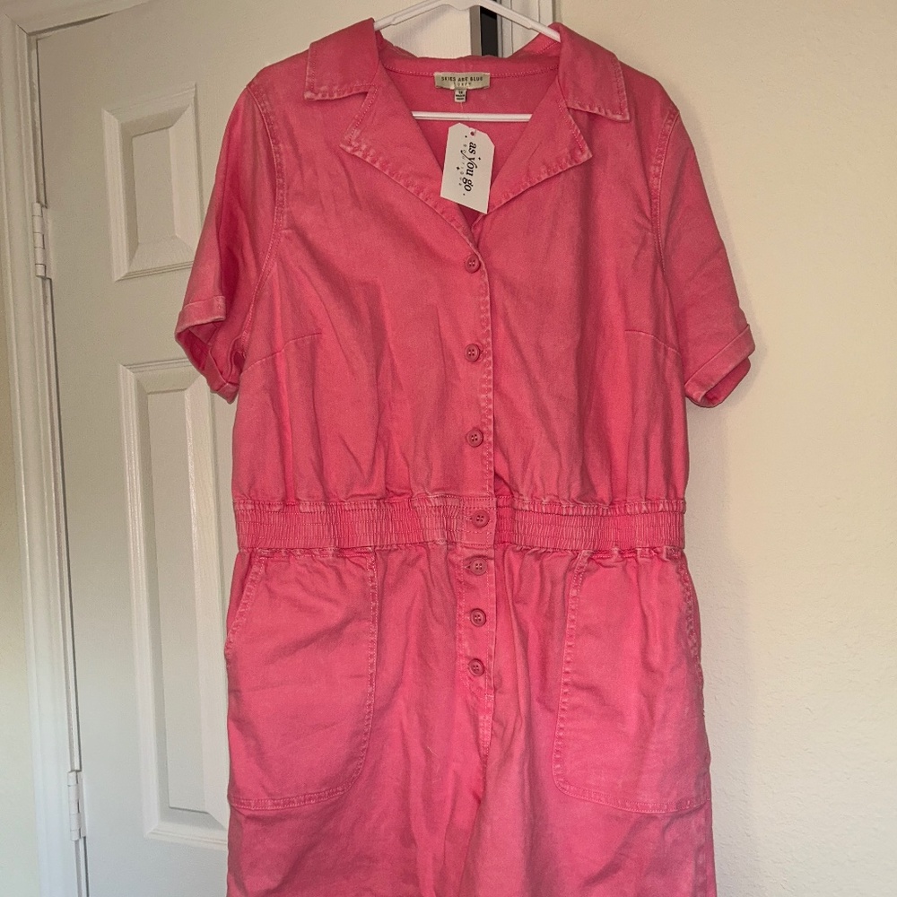 Pink Denim Romper